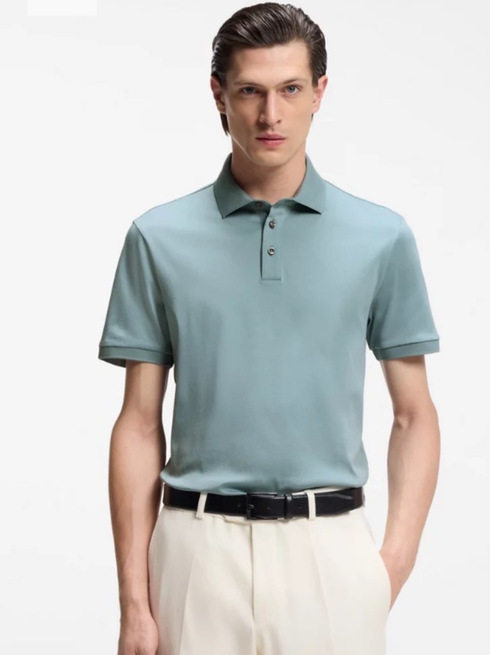 BOSS Light Blue Regular-Fit Polo Shirt IN MERCERIZED ITALIAN COTTON XL